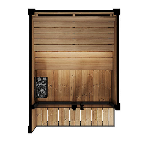 SaunaLife Garden Luxury-Series GL4 | 4-Person Outdoor Sauna Kit | 1.57" Thermo-Spruce | Bronze Tempered Glass | Black Modern Trim | Exterior Eave LED | Integrated Porch | Ergonomic Contoured Benches | Handcrafted Northern Europe