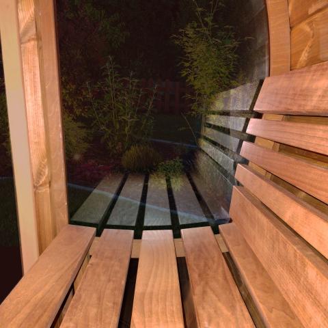 SaunaLife ERGO-Series Model E8G | 6-Person Outdoor Barrel Sauna | Full Glass Front | 81" Diameter | 6'5" Standing Height | Curved Thermo-Aspen Benches | Panoramic Bronze Glass | Dual Floor Drains | Thermo-Spruce | 1-Day Assembly