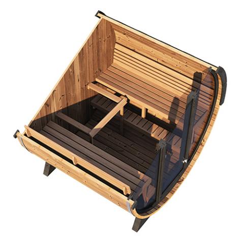 SaunaLife Elegance-Series Model EE8G | 6-Person Outdoor Sauna Barrel | 8mm Tempered Glass Front Wall | 7'7" Diameter | 6'7" Standing Height | Dual Wi-Fi LED Lights | Thermo-Spruce | Floor Kit Included