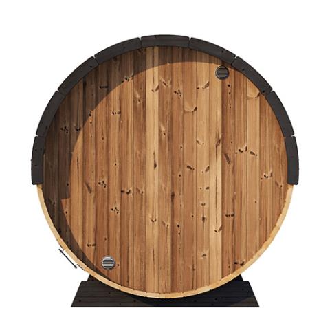 SaunaLife Elegance-Series Model EE8G | 6-Person Outdoor Sauna Barrel | 8mm Tempered Glass Front Wall | 7'7" Diameter | 6'7" Standing Height | Dual Wi-Fi LED Lights | Thermo-Spruce | Floor Kit Included
