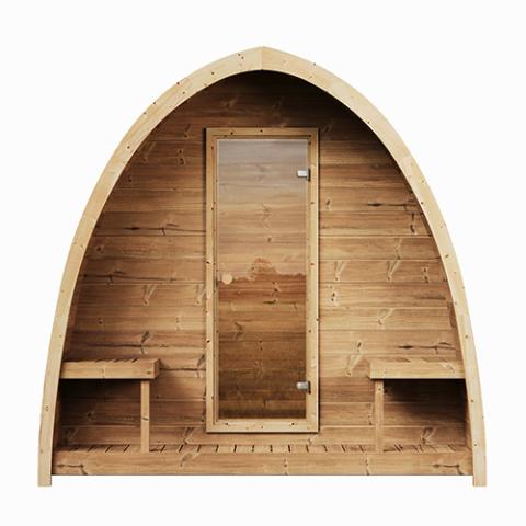 SaunaLife Garden-Series Model G3 | Outdoor Sauna Kit | Parabolic Arched Roof | Recessed Front Terrace with Benches | Bronze Tempered Glass Door | Lockable | Thermo-Spruce | Wi-Fi LED Light Included | Handcrafted Northern Europe
