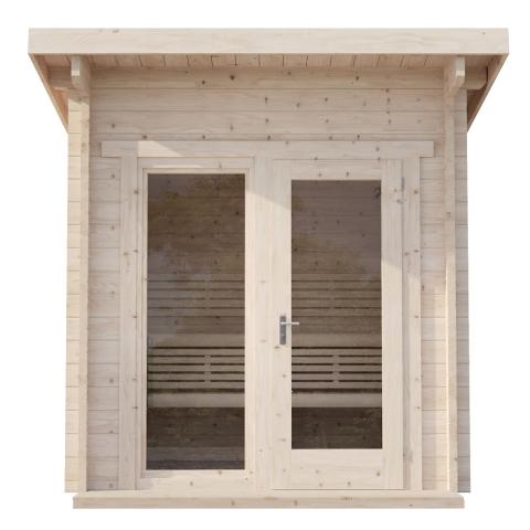 SaunaLife Garden Series Model G4 | 6-Person Outdoor Cabin Sauna Kit | 1.75" Nordic Spruce Walls | Full Glass Front | Knotless Aspen Benches | Wi-Fi LED Lighting | Handcrafted in Northern Europe