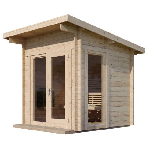 SaunaLife Garden Series Model G4 | 6-Person Outdoor Cabin Sauna Kit | 1.75" Nordic Spruce Walls | Full Glass Front | Knotless Aspen Benches | Wi-Fi LED Lighting | Handcrafted in Northern Europe