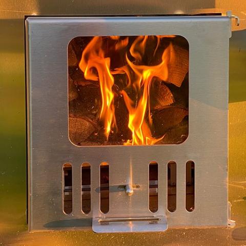 SaunaLife S4N self-cleaning 304 stainless steel dual compartment wood-burning heater heating 304 gallons in 1.5 to 2 hours