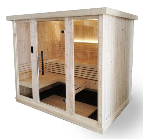 SaunaLife Xperience-Series Model X7 6-person indoor home sauna kit Nordic Spruce walls full glass front door