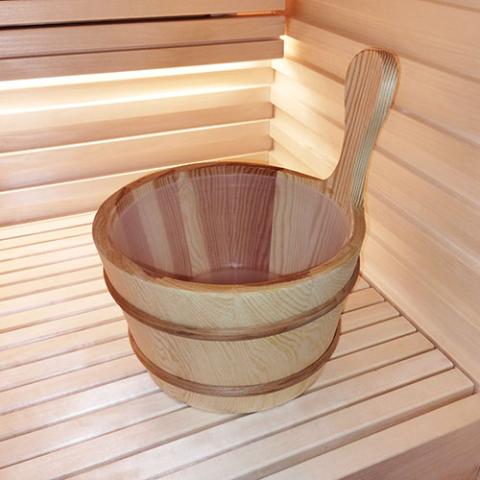SaunaLife Wooden 1-Gallon Sauna Bucket Set with Wood Ladle and Thermometer-White
