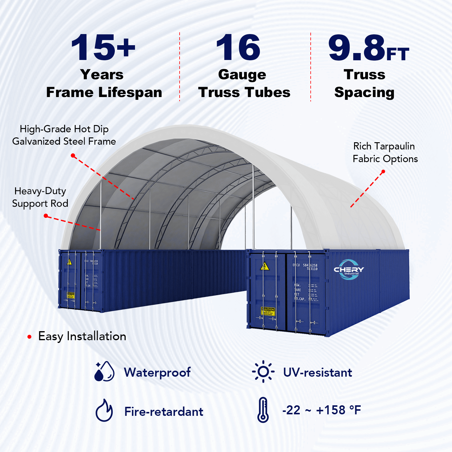 40'x40'x15' Double Truss Shipping Container Canopy Shelter, Outside