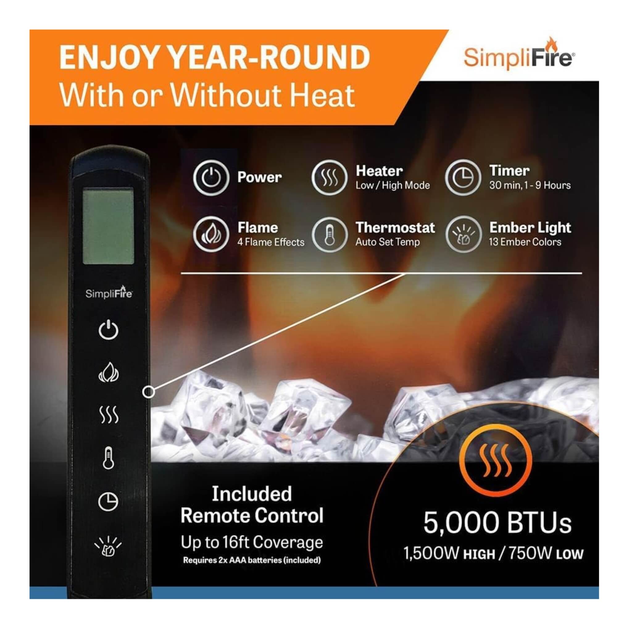 Simplifire Allusion Recessed Linear Electric Fireplace [SF-ALL48/50/60-BK] (SAK13256)