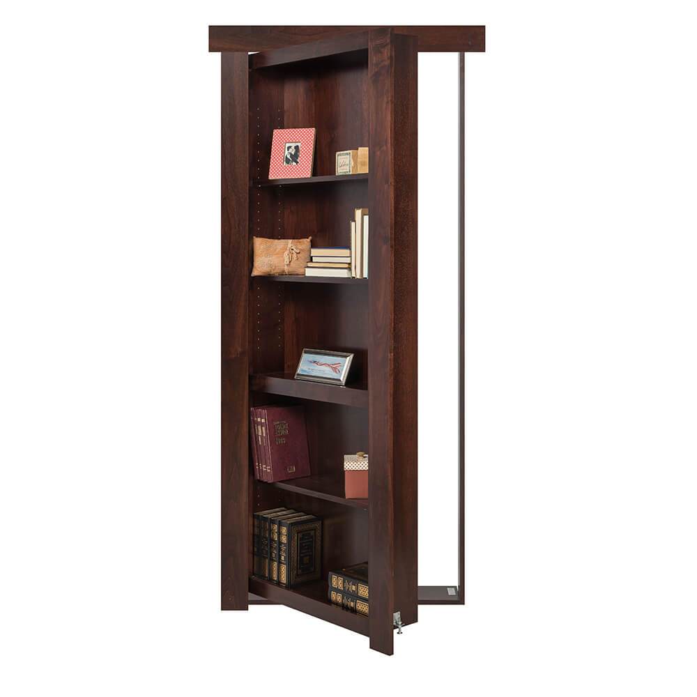 Single Flush Mount Walnut Hidden Bookcase Door