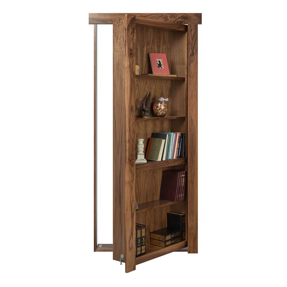 Single Flush Mount Walnut Hidden Bookcase Door