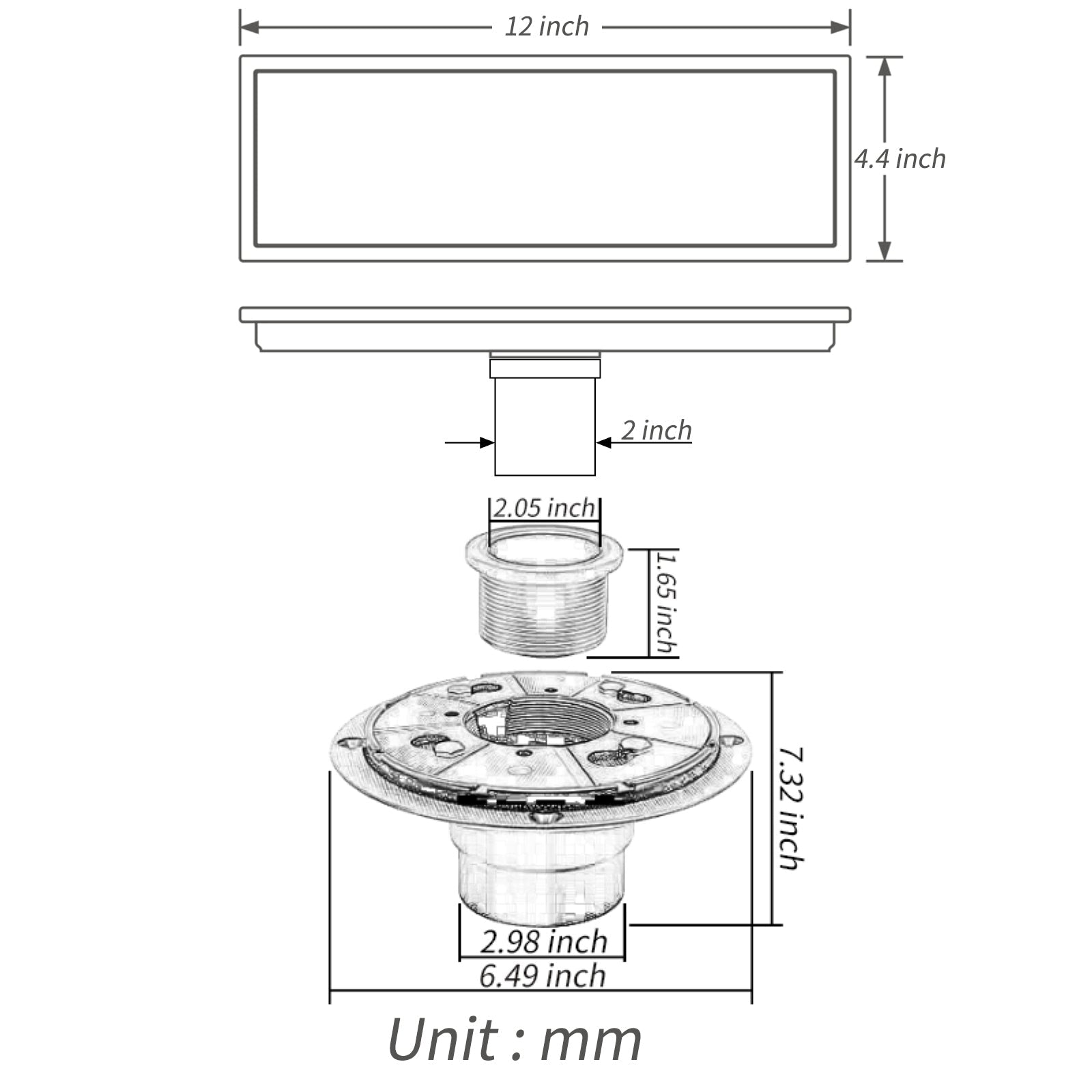 Brushed Gold stainless floor drain 11.8inch x 4.3 inch