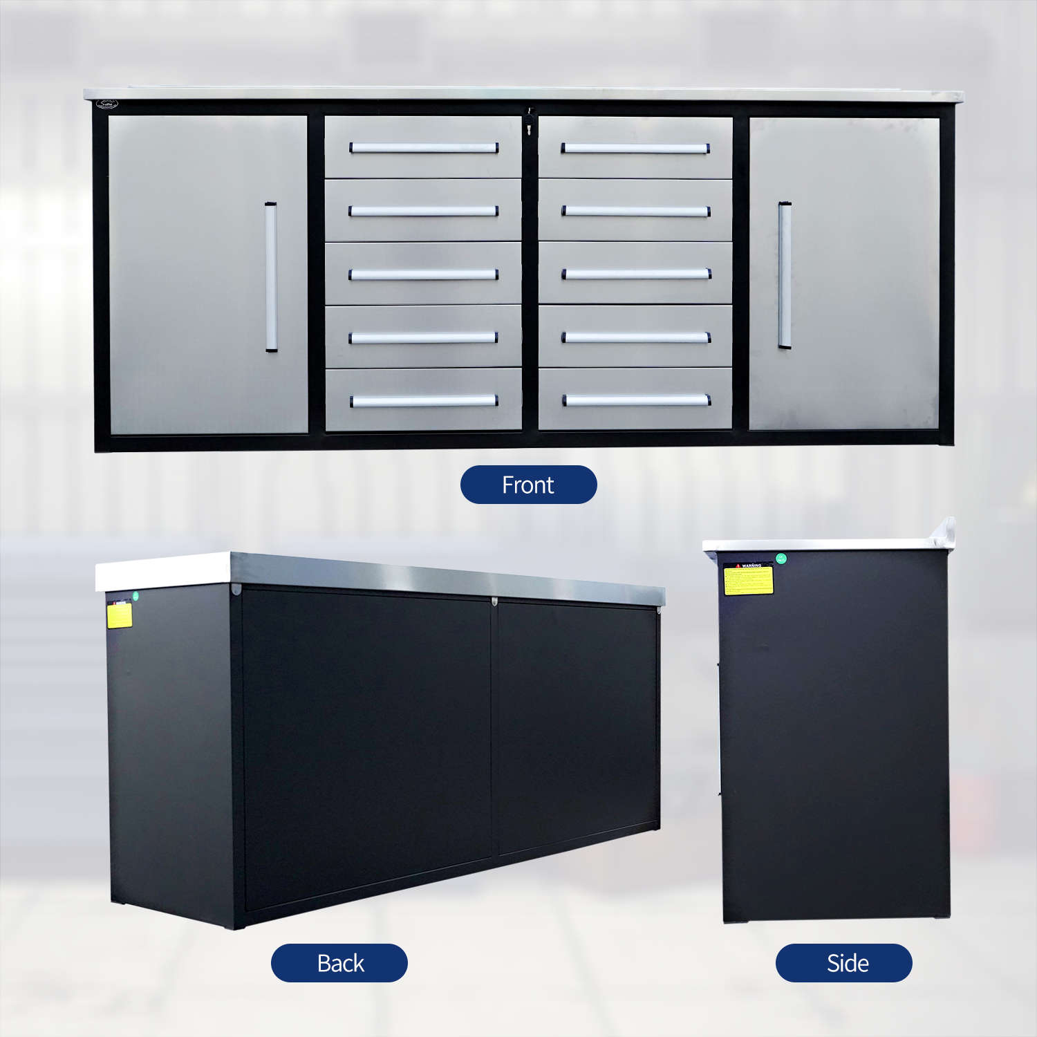 7ft Heavy Duty Workbench with 10 Drawers & 2 Cabinets