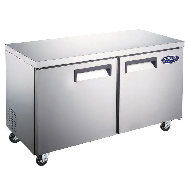 Grista Undercounter Refrigerator, Double Solid Doors, 15.7 cu ft Capacity, in Stainless Steel