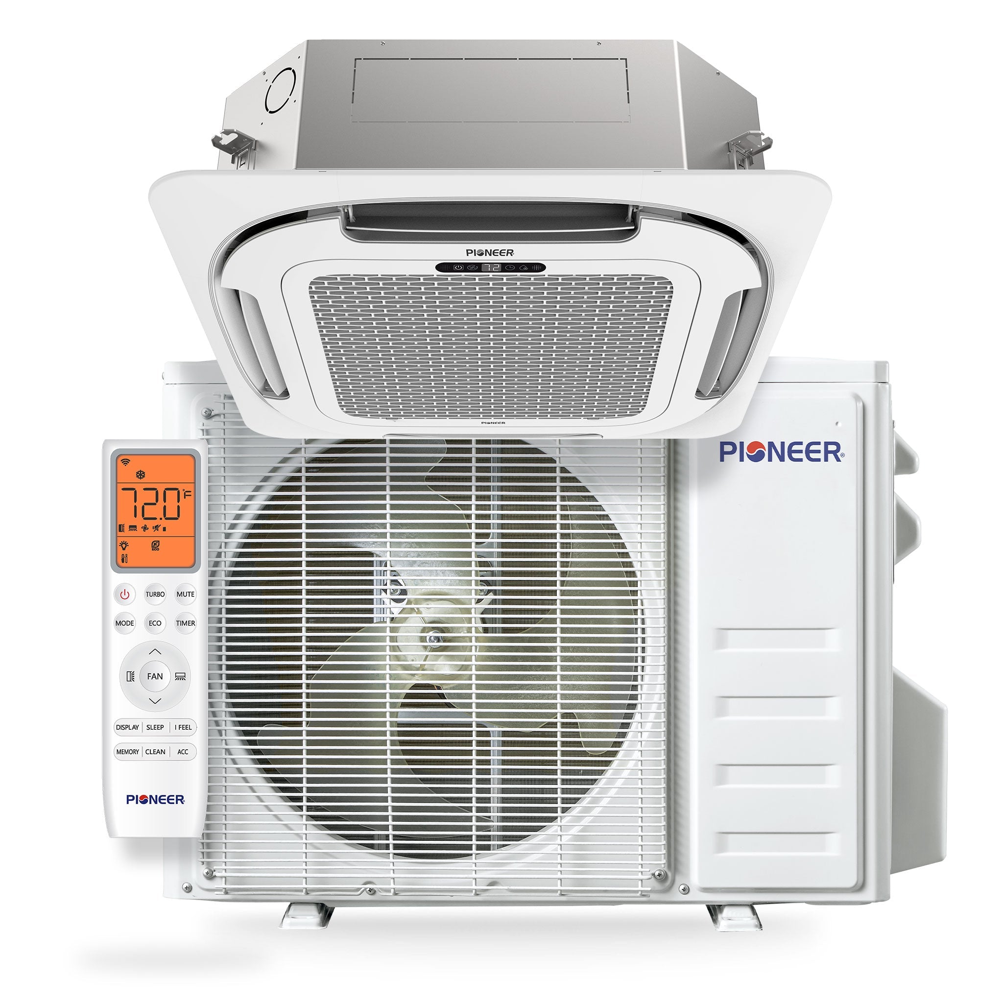 Pioneer® Quantum Ultra™ 23,000 BTU 22.5 SEER2 230V 8-Way Ceiling Cassette Ductless Mini-Split Air Conditioner Inverter Heat Pump Full Set