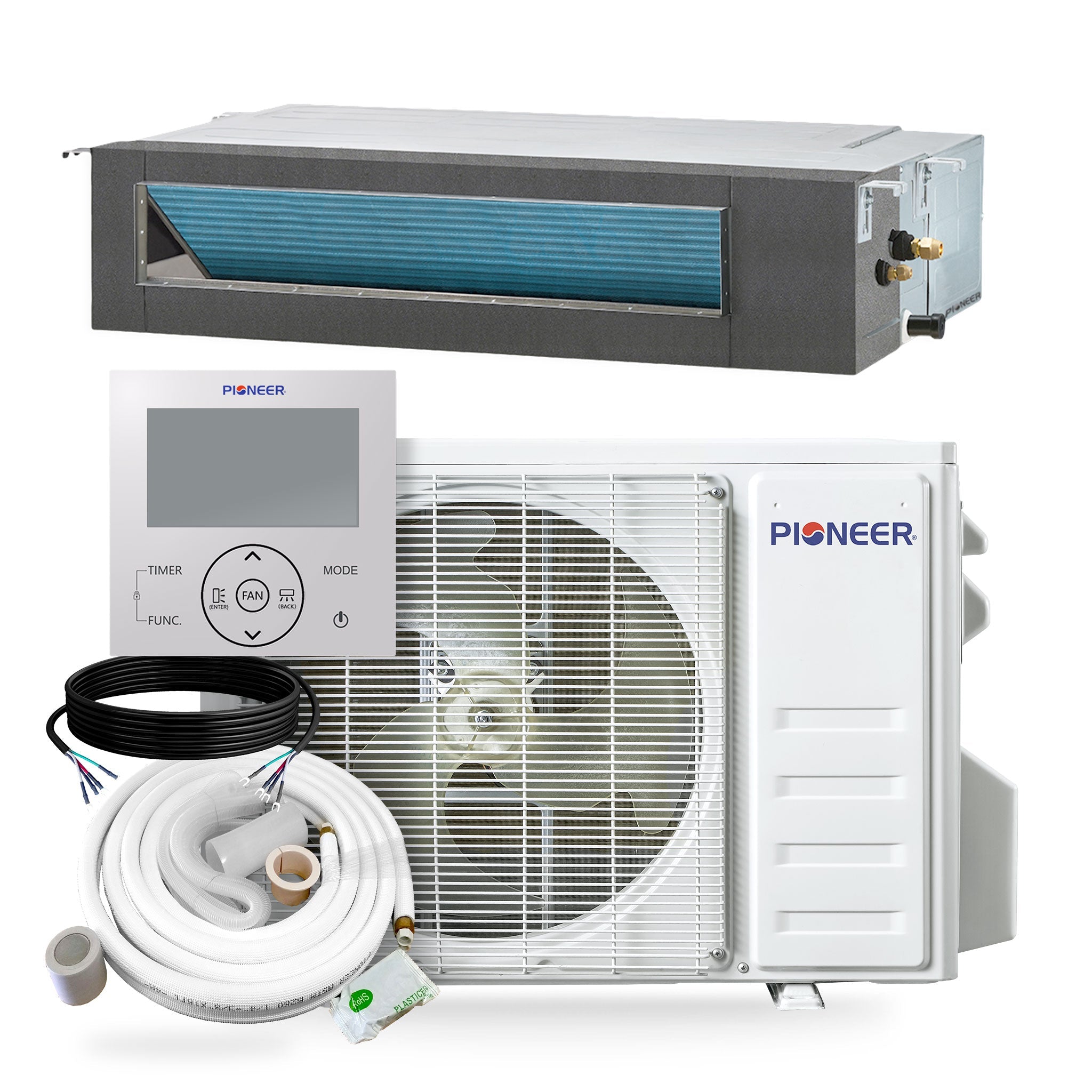 Pioneer® Quantum Ultra™ 22,000 BTU 19 SEER2 230V Ceiling Concealed Ducted Mini-Split Air Conditioner Inverter Heat Pump Full Set