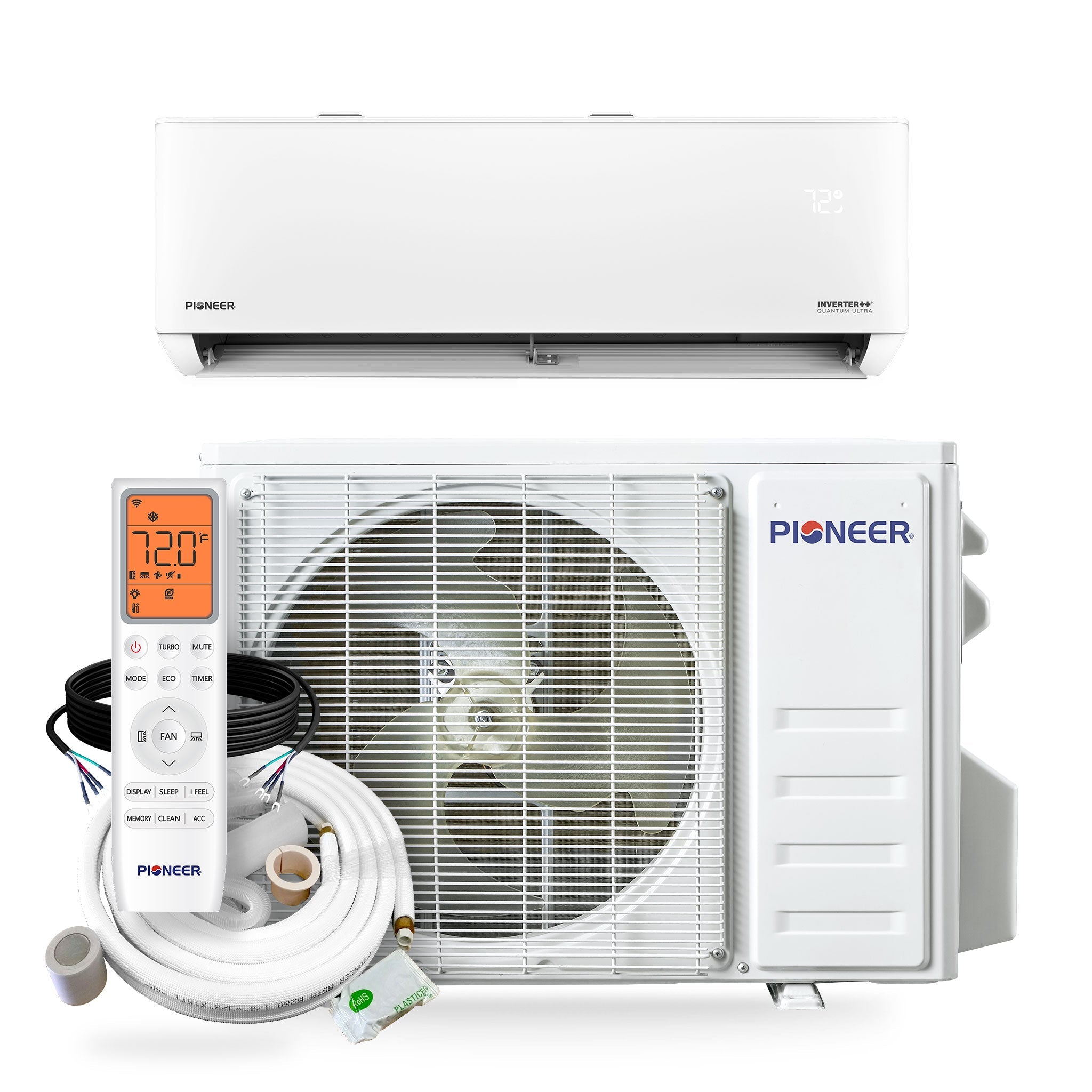Pioneer® Quantum Ultra™ 9,000 BTU 23 SEER2 230V High-Wall Ductless Energy-Star Mini-Split Air Conditioner Inverter Heat Pump Full Set