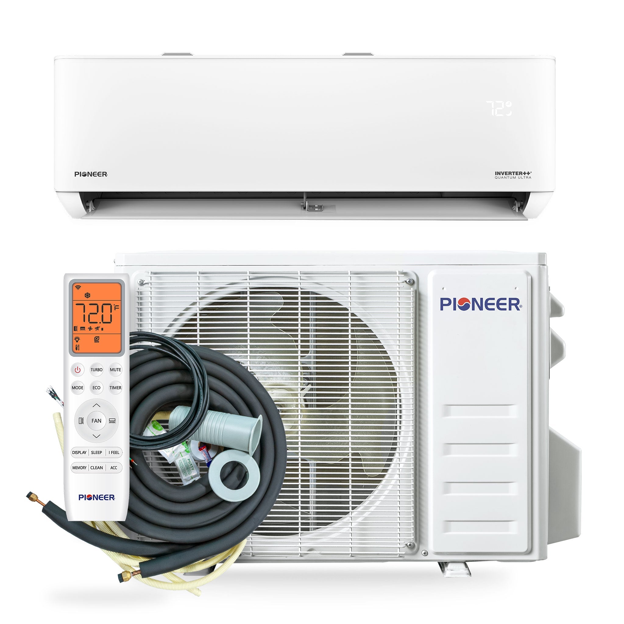 Pioneer® Quantum Ultra™ 23,000 BTU 23 SEER2 230V High-Wall Ductless Energy-Star Mini-Split Air Conditioner Inverter Heat Pump Full Set