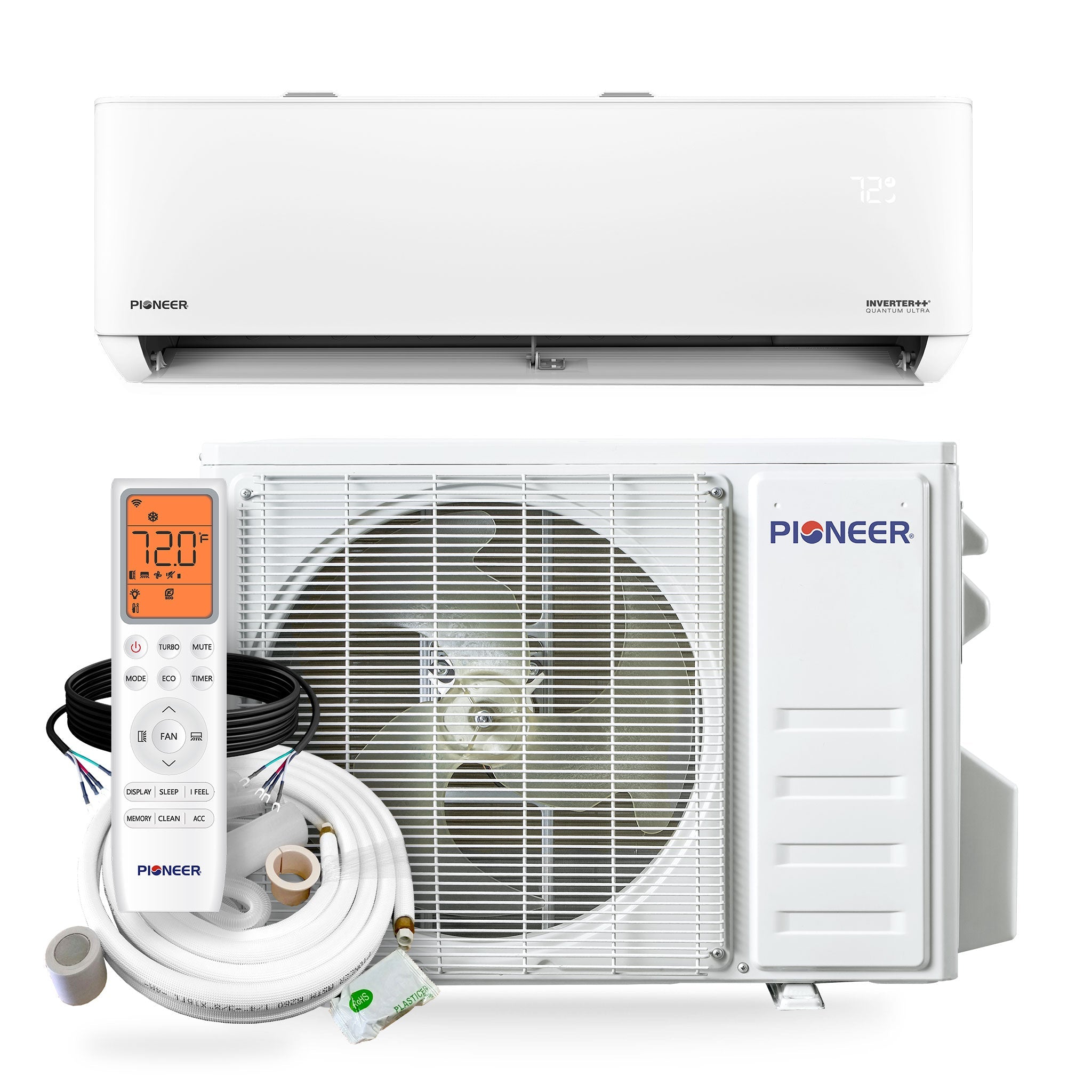 Pioneer® Quantum Ultra™ 18,000 BTU 23 SEER2 230V High-Wall Ductless Energy-Star Mini-Split Air Conditioner Inverter Heat Pump Full Set