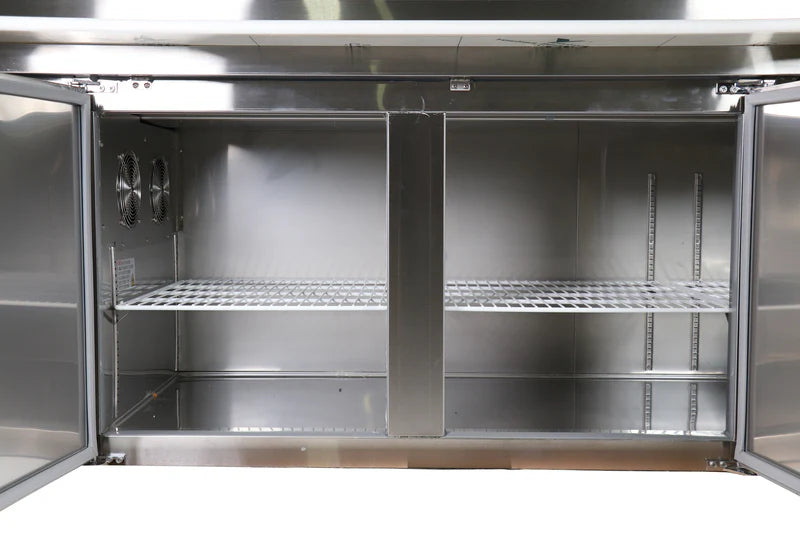 U-Star Refrigerated Pizza Prep Table, Three Solid Doors, 26.6 cu ft Capacity, in Stainless Steel