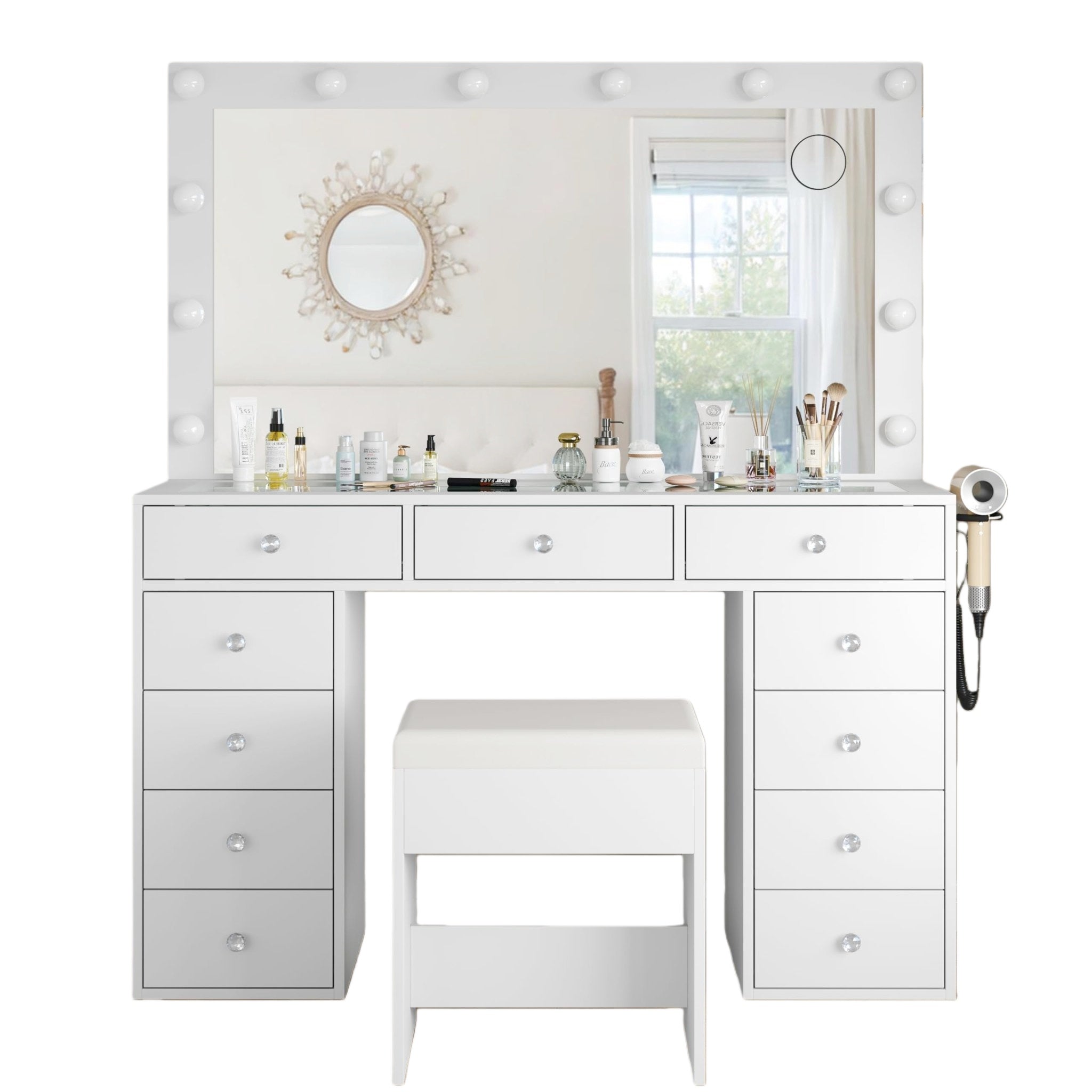 Vektaya US-VD003 Bedroom Makeup Vanity desk with LED Mirror, 11 Drawers