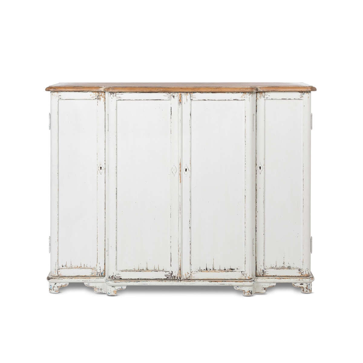 Vintage White Painted Entryway Cabinet with Distressed Wood Top