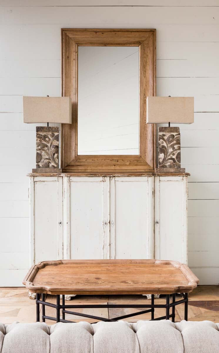 Vintage White Painted Entryway Cabinet with Distressed Wood Top