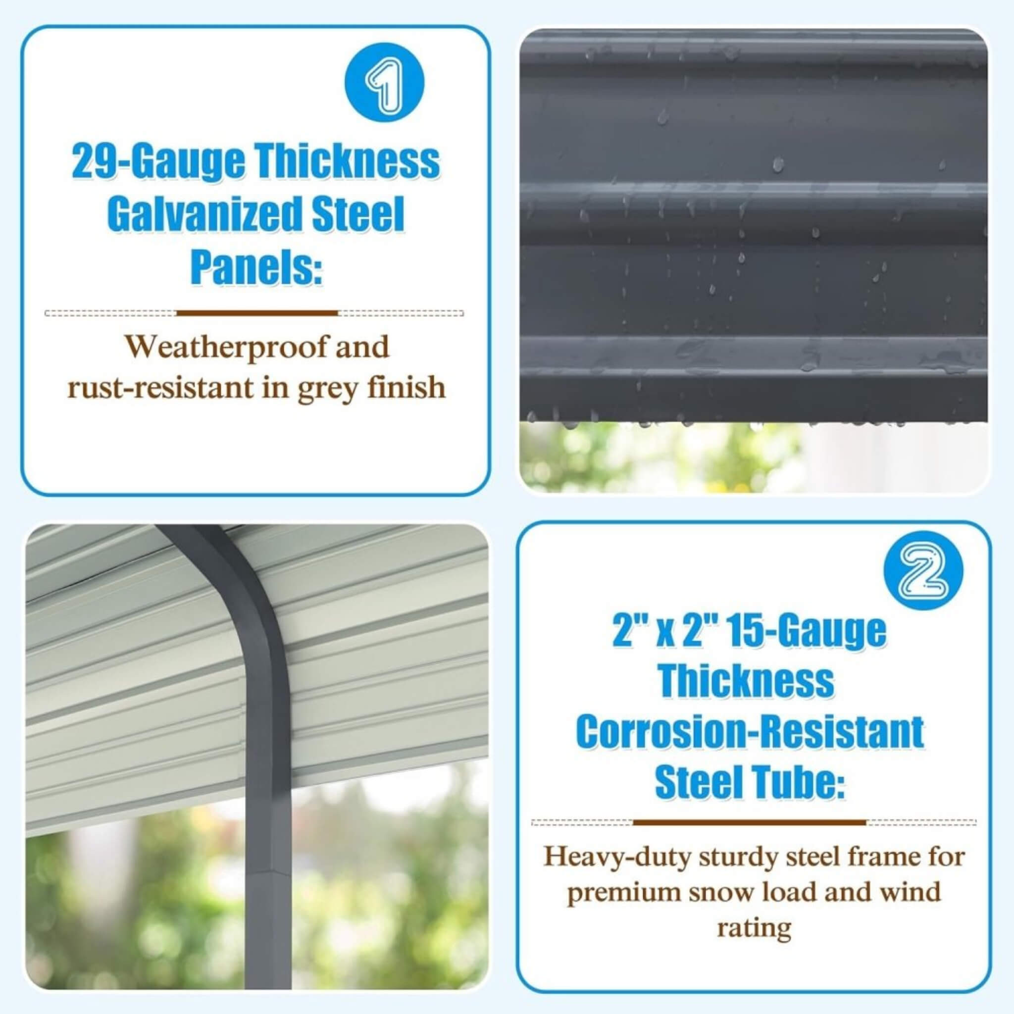 [12X20FT] Alora Premium Modern Heavy-Duty Outdoor Alloy Steel Carport Canopy (SAK91486)