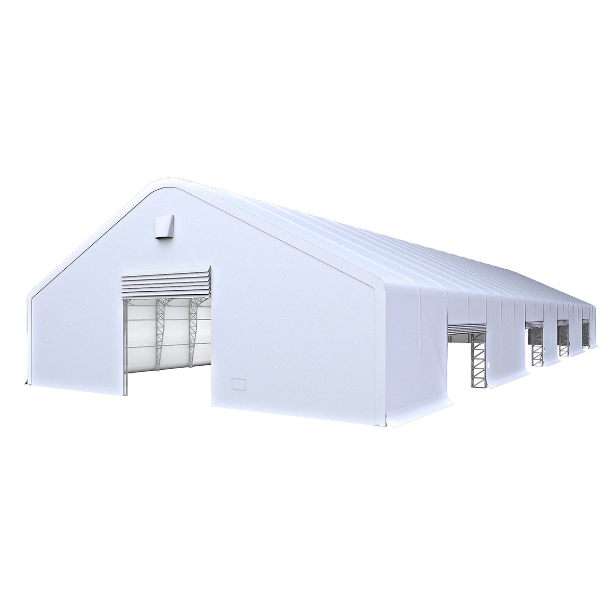 W70'xL200'xH32' Double Truss Storage Shelter, Reinforced Series with 4 Side Doors