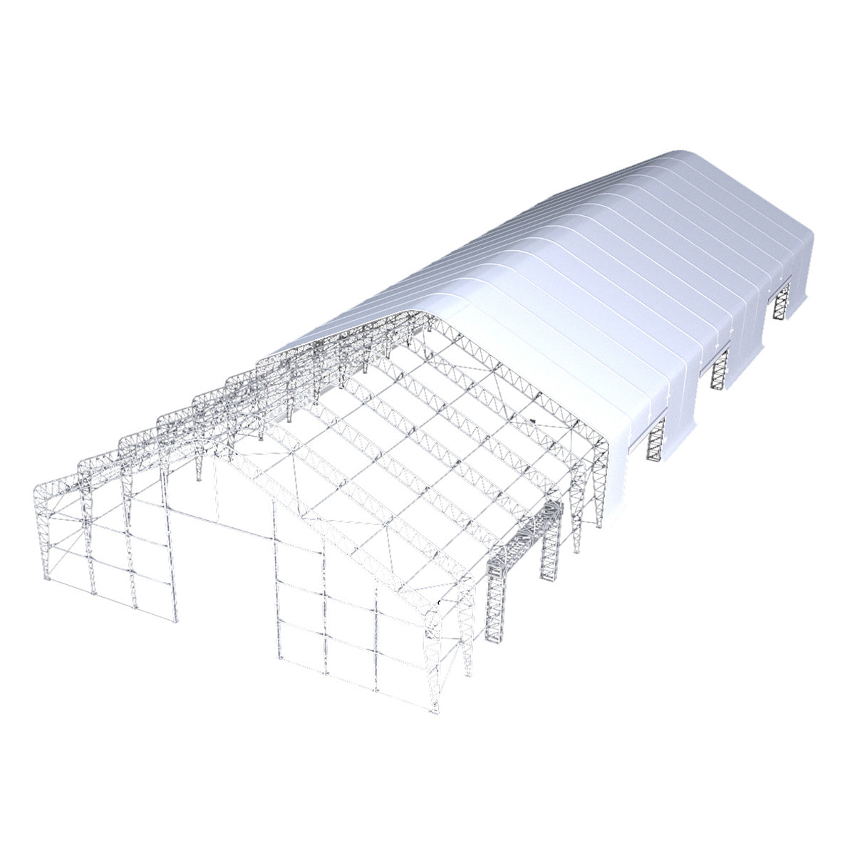 W70'xL200'xH32' Double Truss Storage Shelter, Reinforced Series with 4 Side Doors