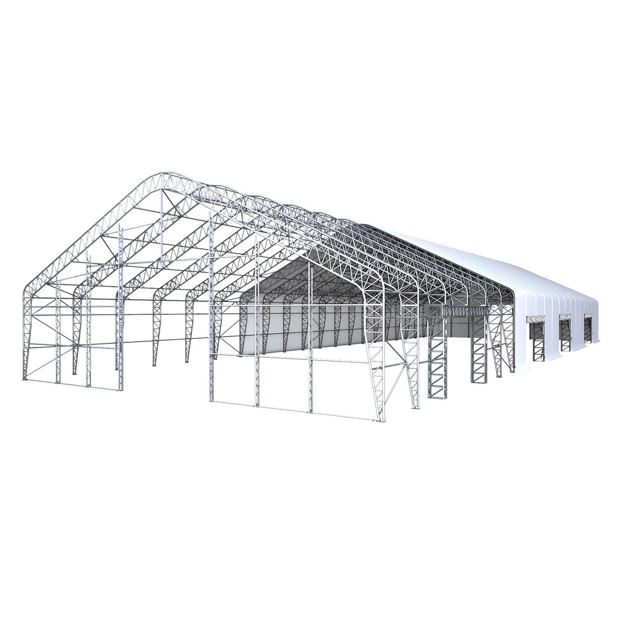 W70'xL200'xH32' Double Truss Storage Shelter, Reinforced Series with 4 Side Doors
