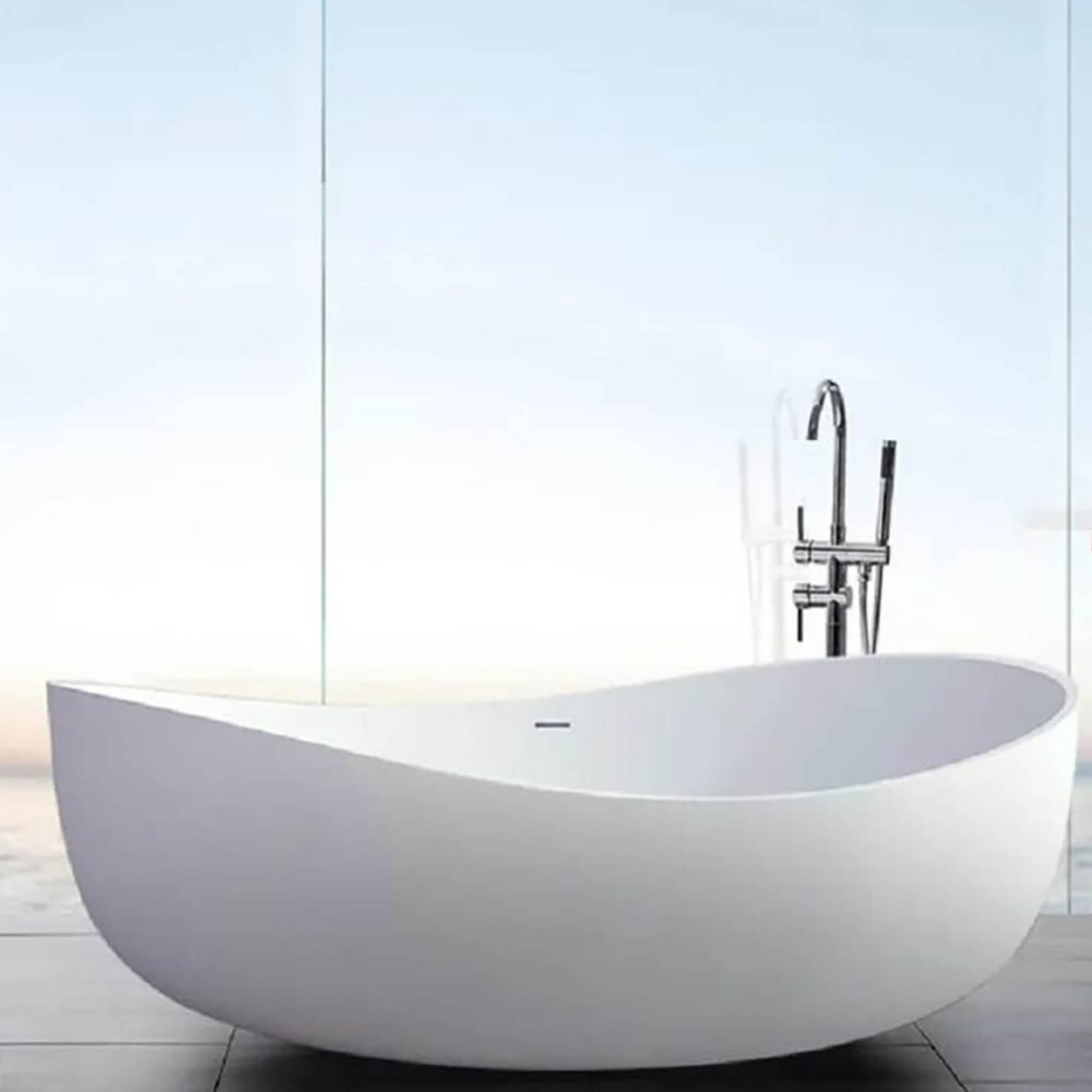 Alora Premium Freestanding Extra Large Oval Stone Besin Soaking Bathtub, 71" (SAK80751)
