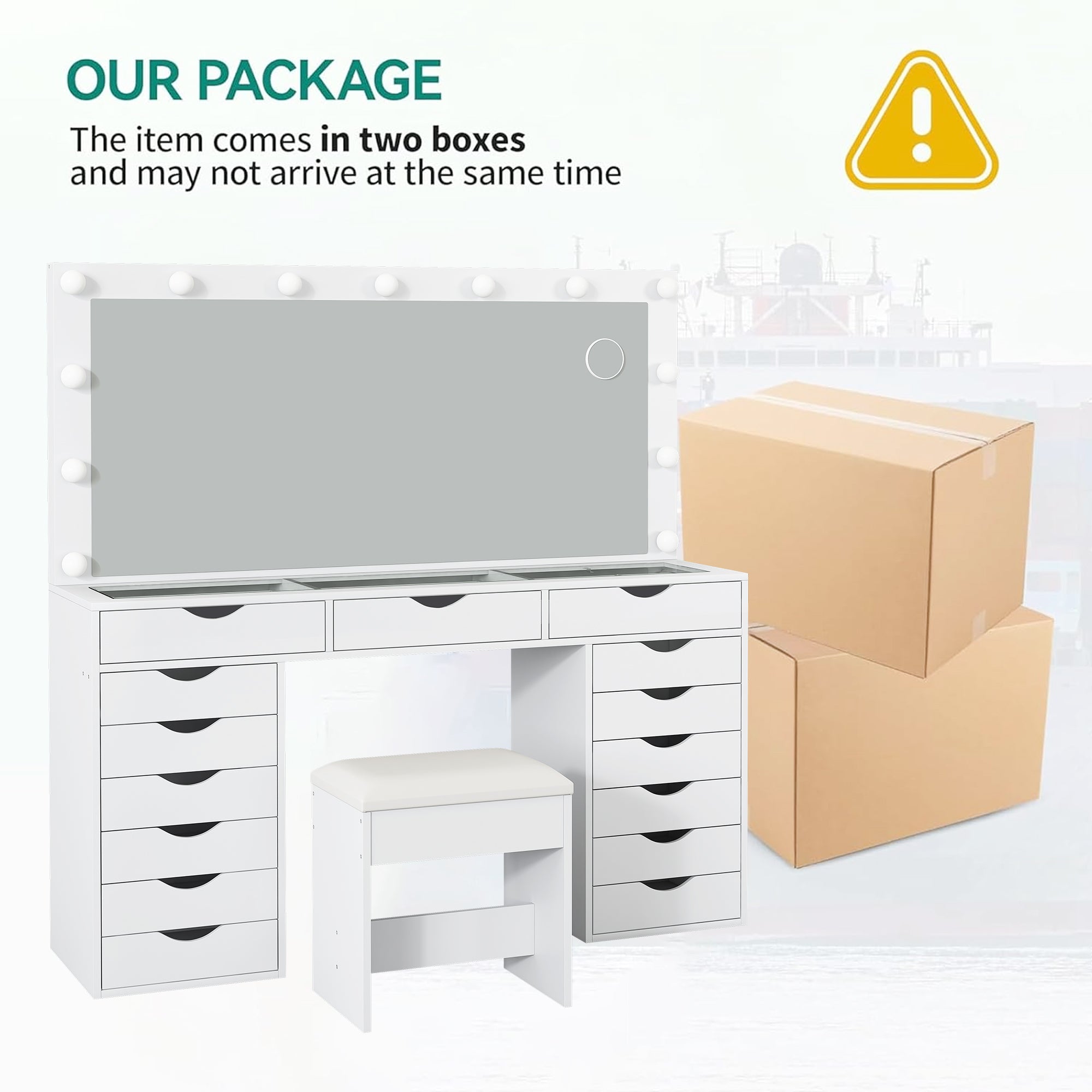 Vektaya US-VD008 Bedroom Makeup Vanity desk with LED Mirro, 15 Drawers