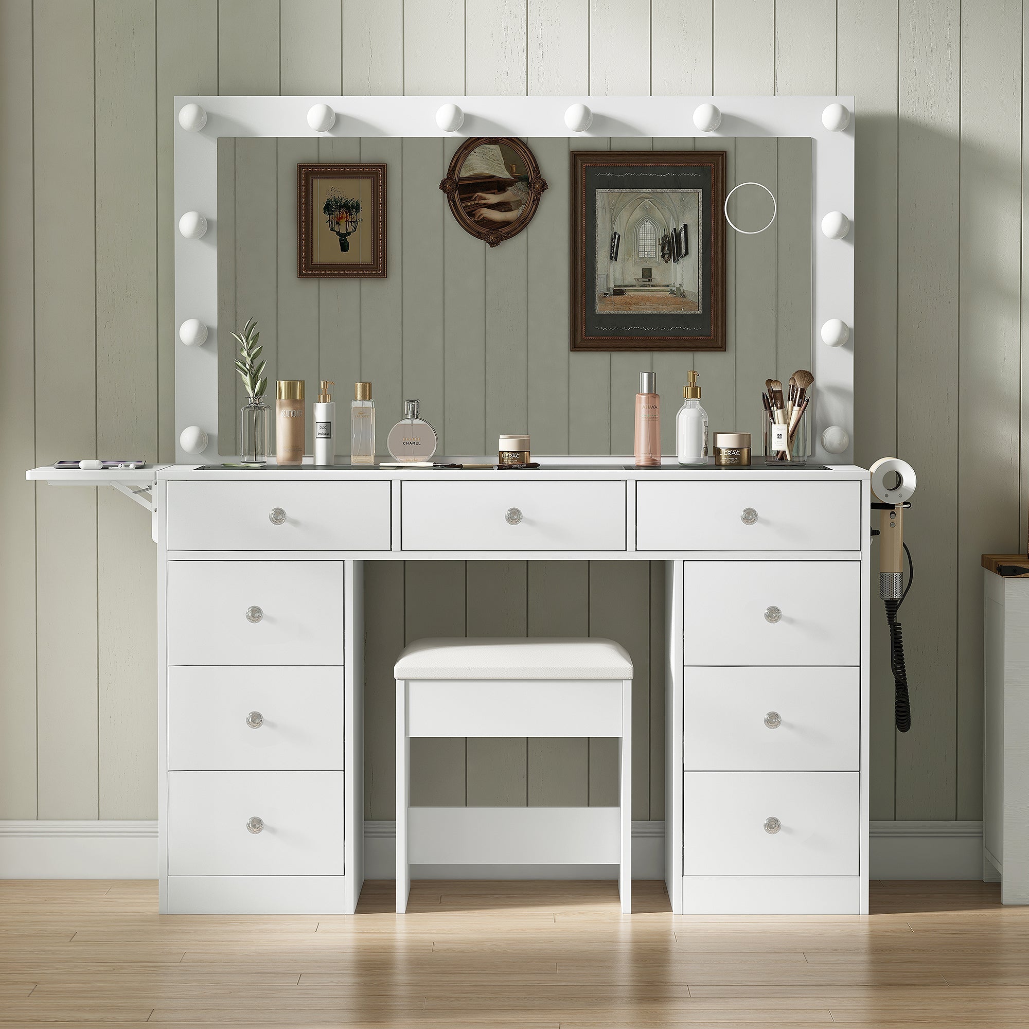 Vektaya US-VD007 Bedroom Makeup Vanity desk with LED Mirror, 9 Drawers