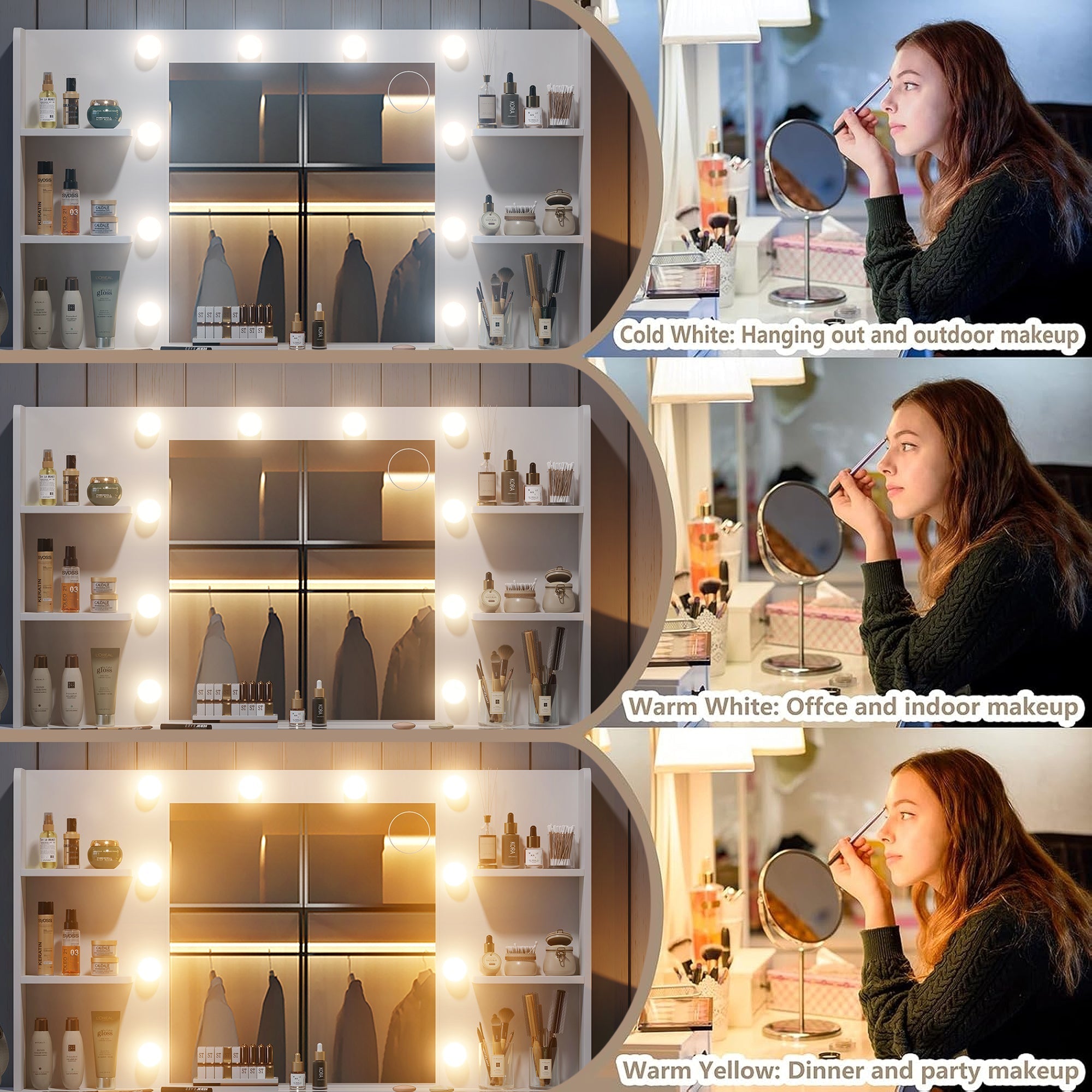 Vektaya US-VD010 Bedroom Makeup Vanity desk with LED MirrorLED Mirror, 11 Drawers
