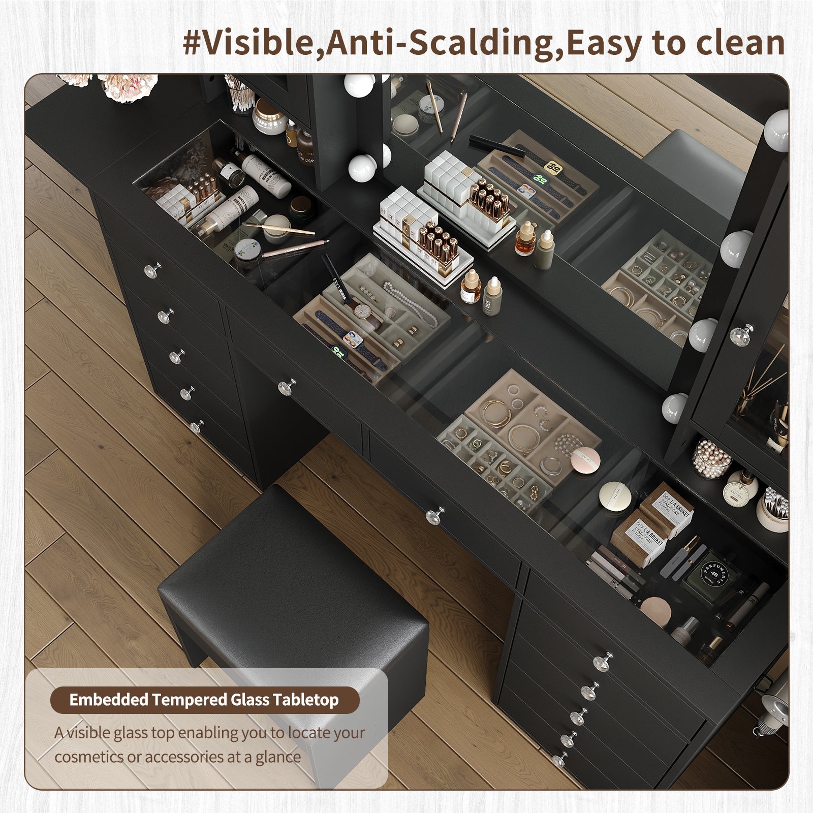 Vektaya US-VD012 Bedroom Makeup Vanity desk with LED Mirror, 12 Drawers