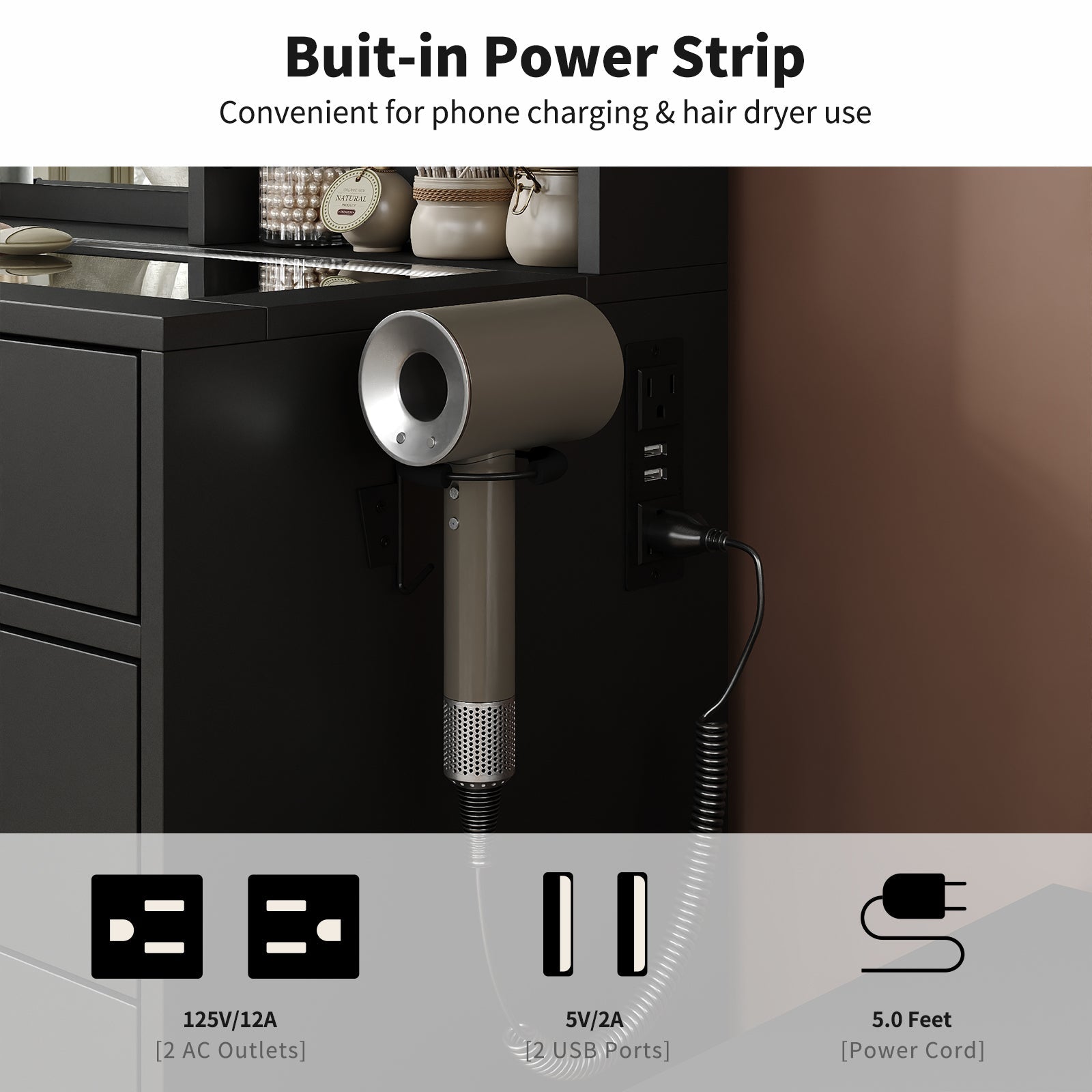 Vektaya US-VD012 Bedroom Makeup Vanity desk with LED Mirror, 12 Drawers