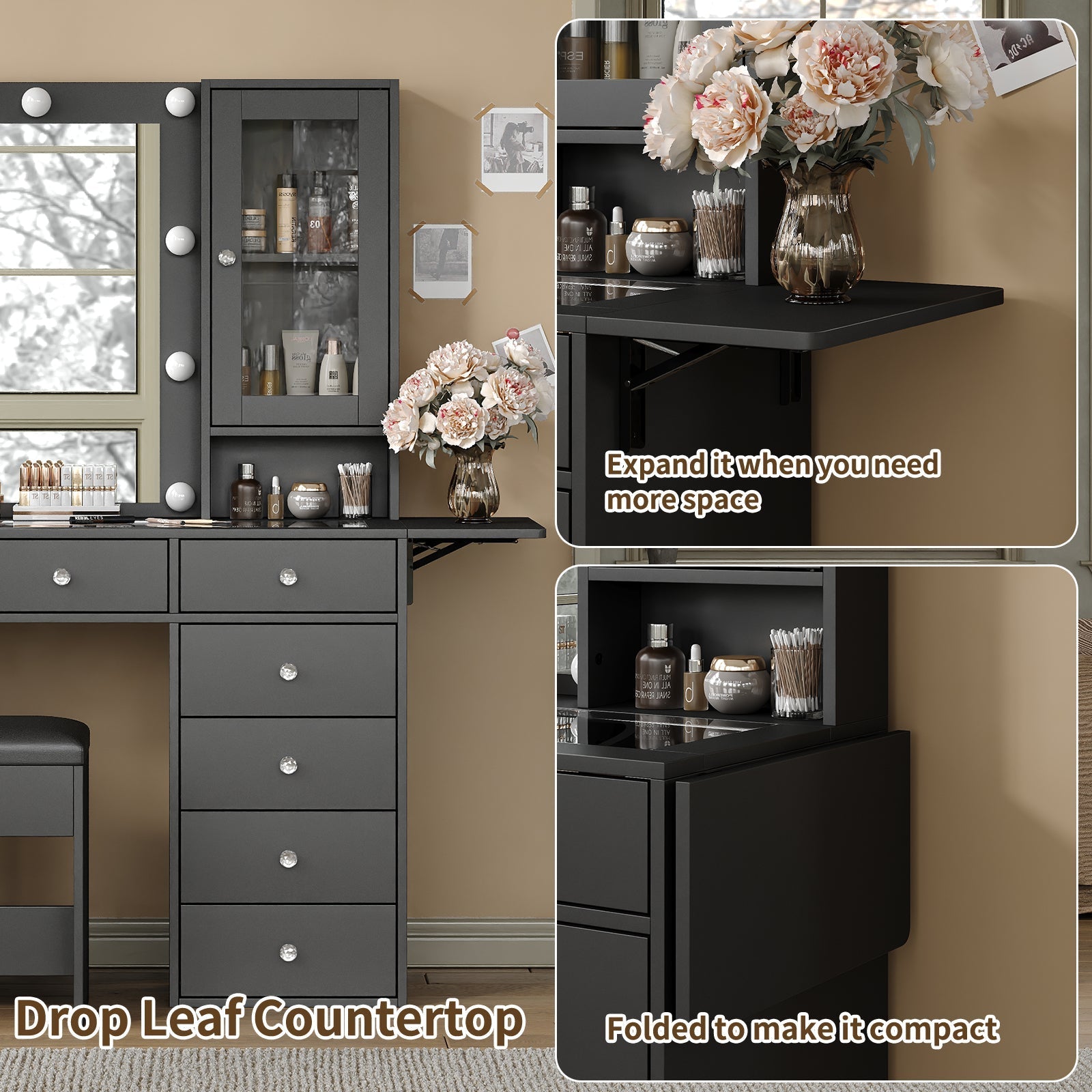 Vektaya US-VD012 Bedroom Makeup Vanity desk with LED Mirror, 12 Drawers