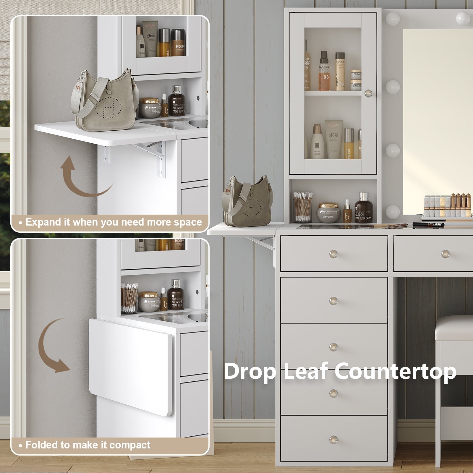 Vektaya US-VD012 Bedroom Makeup Vanity desk with LED Mirror, 12 Drawers