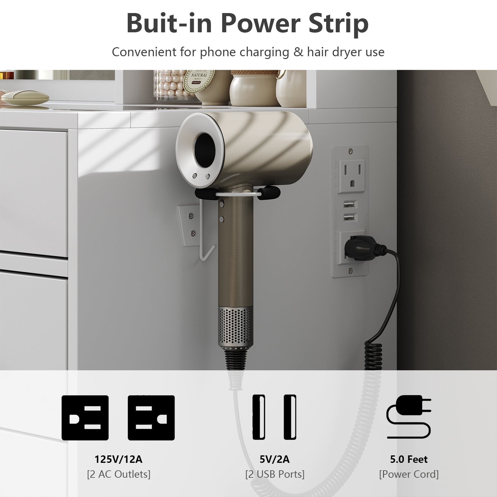 Vektaya US-VD012 Bedroom Makeup Vanity desk with LED Mirror, 12 Drawers