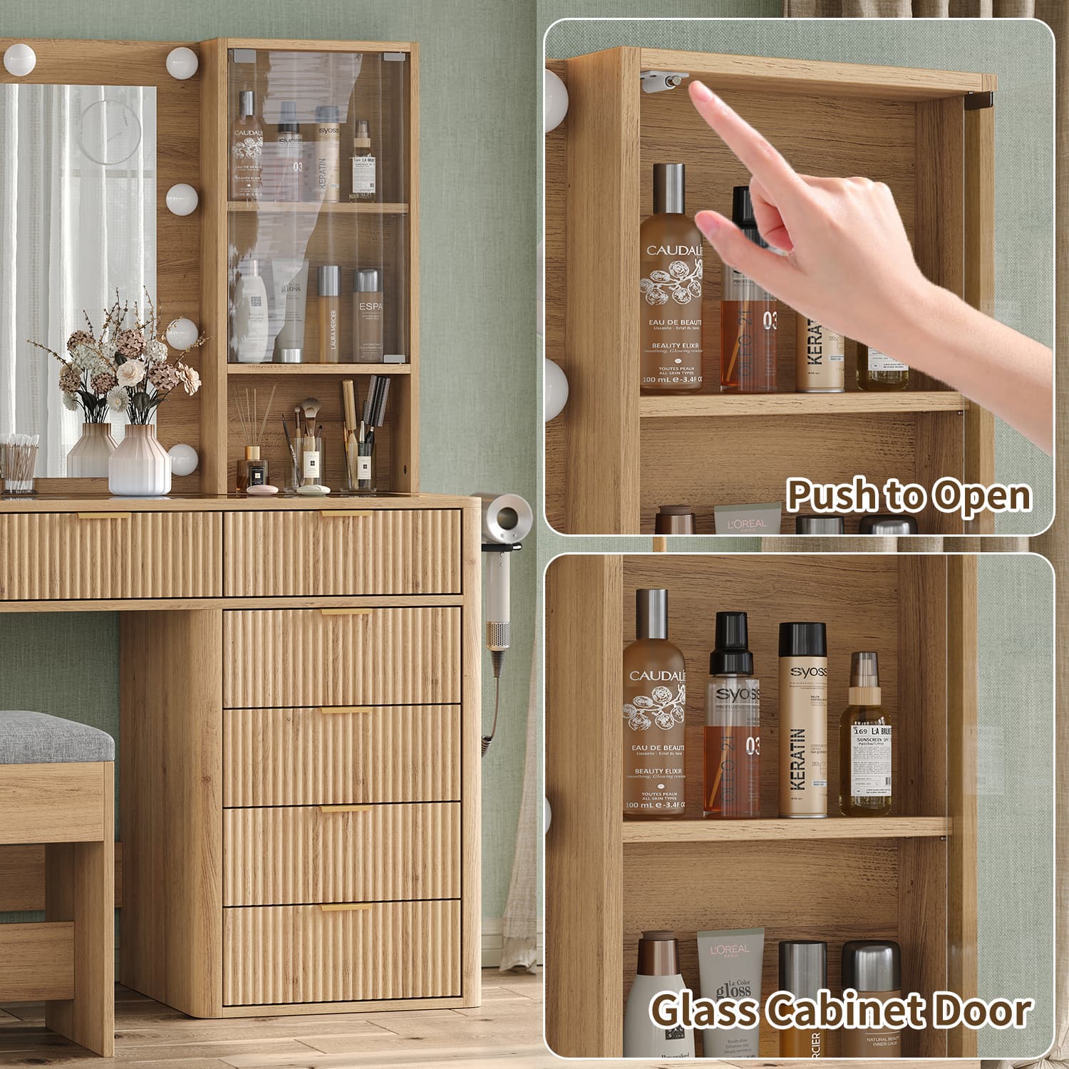 Vektaya US-VD013 Bedroom Makeup Vanity desk with LED Mirror, 7 Drawers