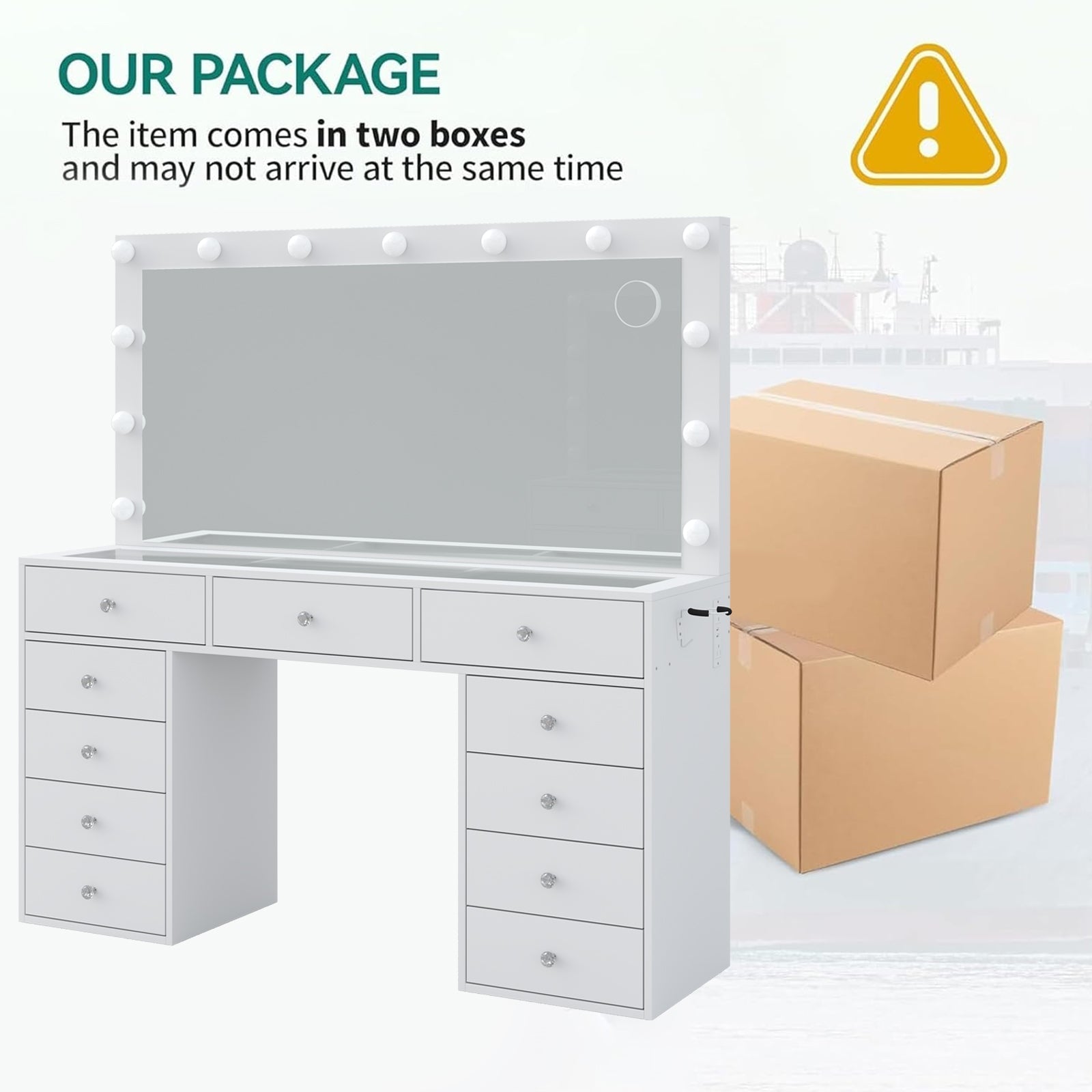 Vektaya US-VD015 Bedroom Makeup Vanity desk with LED Mirror, 11 Drawers