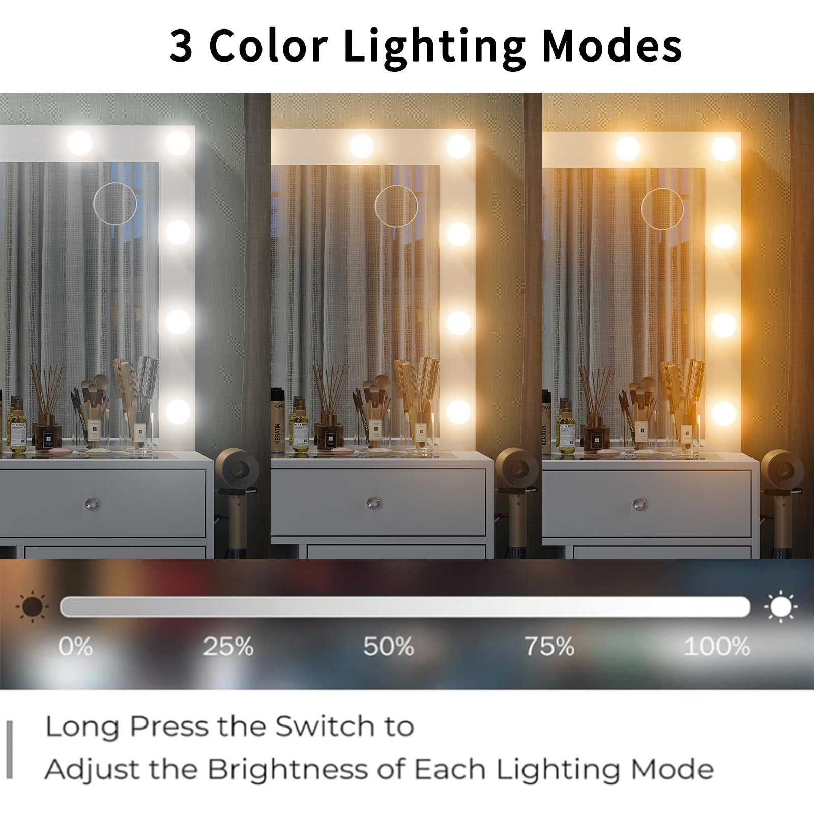 Vektaya US-VD015 Bedroom Makeup Vanity desk with LED Mirror, 11 Drawers