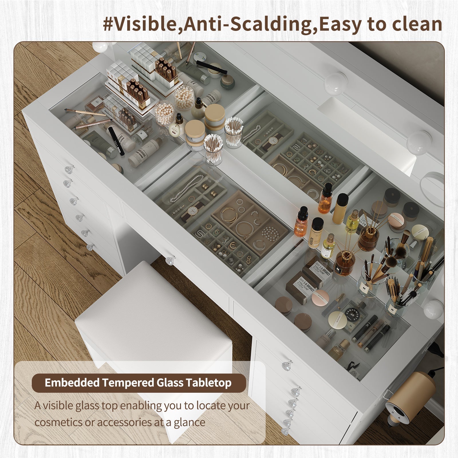 Vektaya US-VD016 Bedroom Makeup Vanity desk with LED Mirror, 13 Drawers