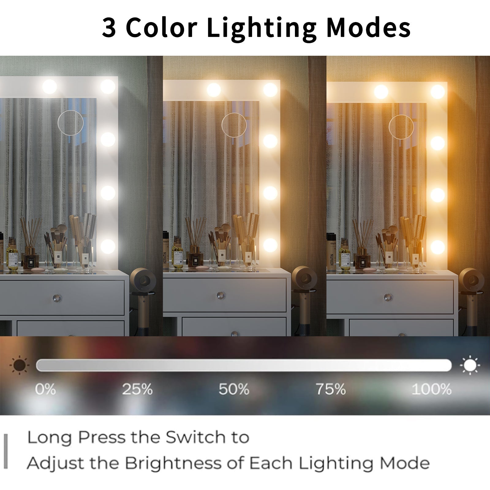 Vektaya US-VD016 Bedroom Makeup Vanity desk with LED Mirror, 13 Drawers