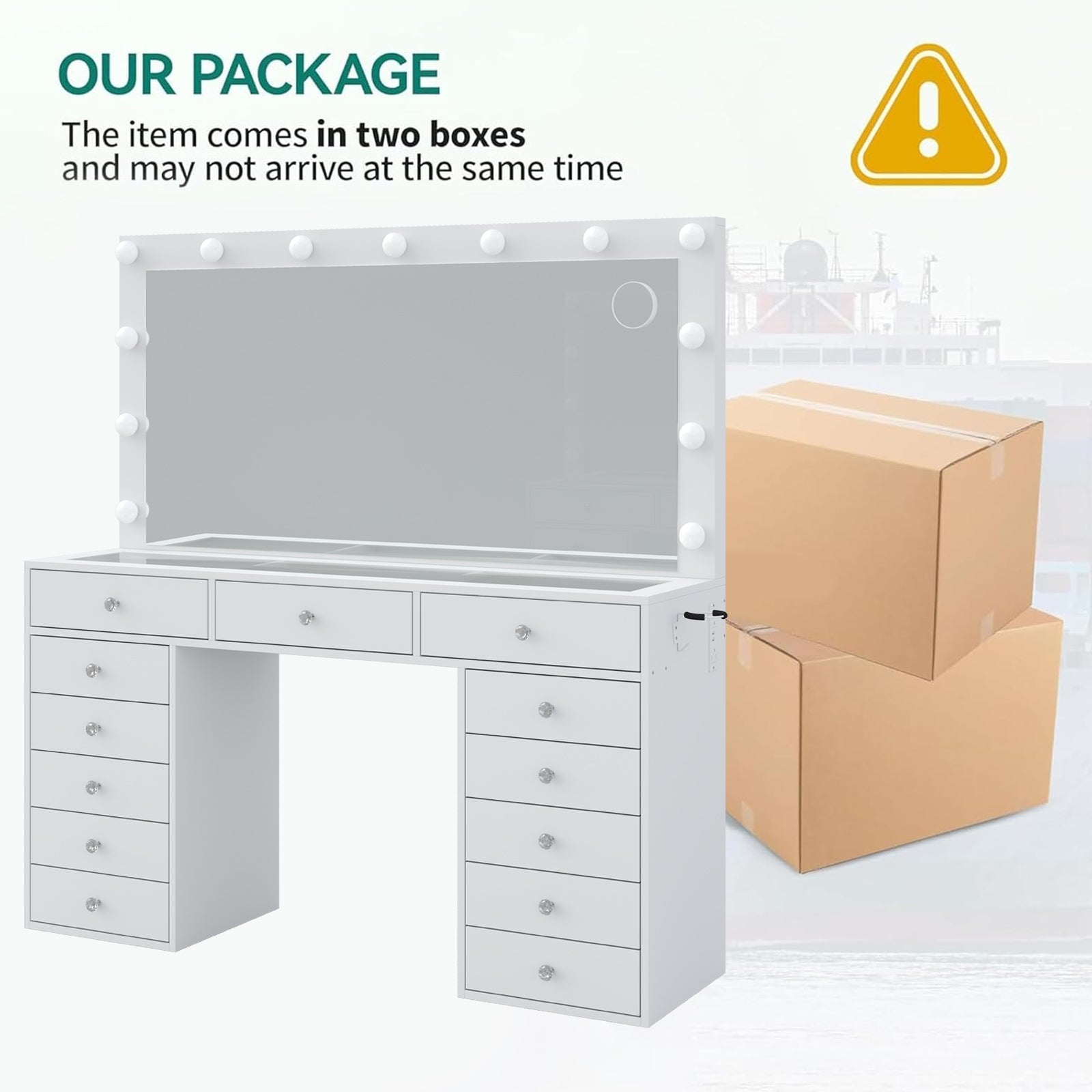 Vektaya US-VD016 Bedroom Makeup Vanity desk with LED Mirror, 13 Drawers