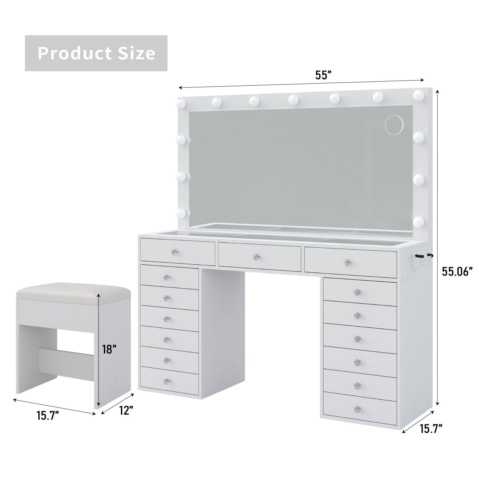 Vektaya US-VD017 Bedroom Makeup Vanity desk with LED Mirror, 15 Drawers