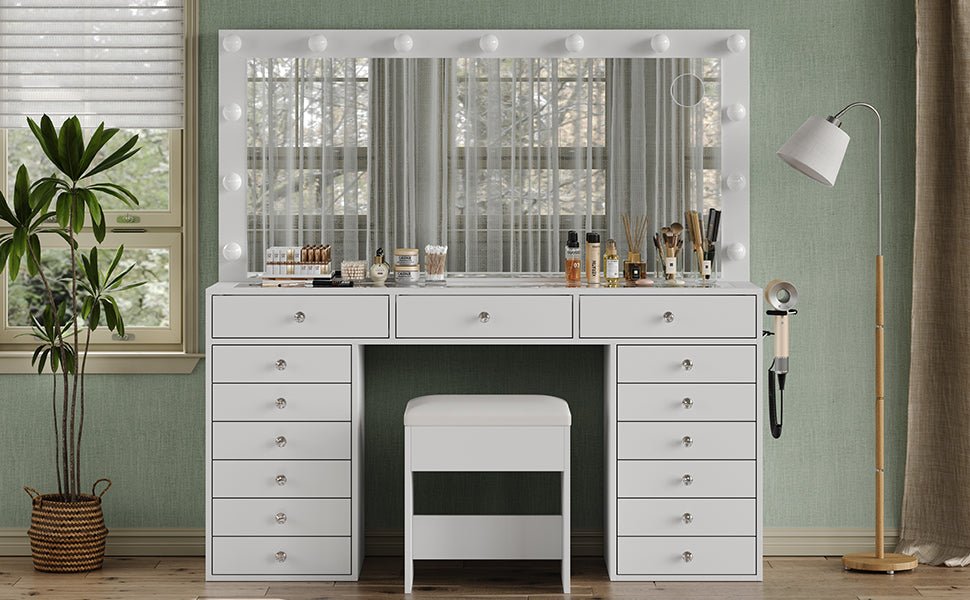 Vektaya US-VD017 Bedroom Makeup Vanity desk with LED Mirror, 15 Drawers