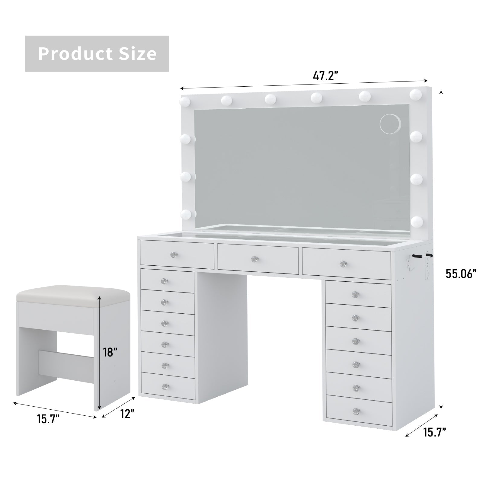 Vektaya US-VD019 Bedroom Makeup Vanity desk with LED Mirror, 15 Drawers