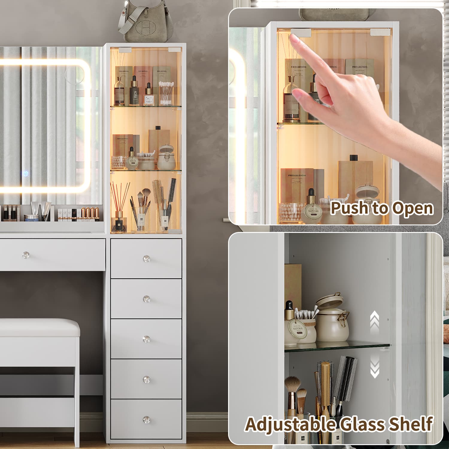 Vektaya US-VD034 Bedroom Makeup Vanity desk with mirror, 11 Drawers