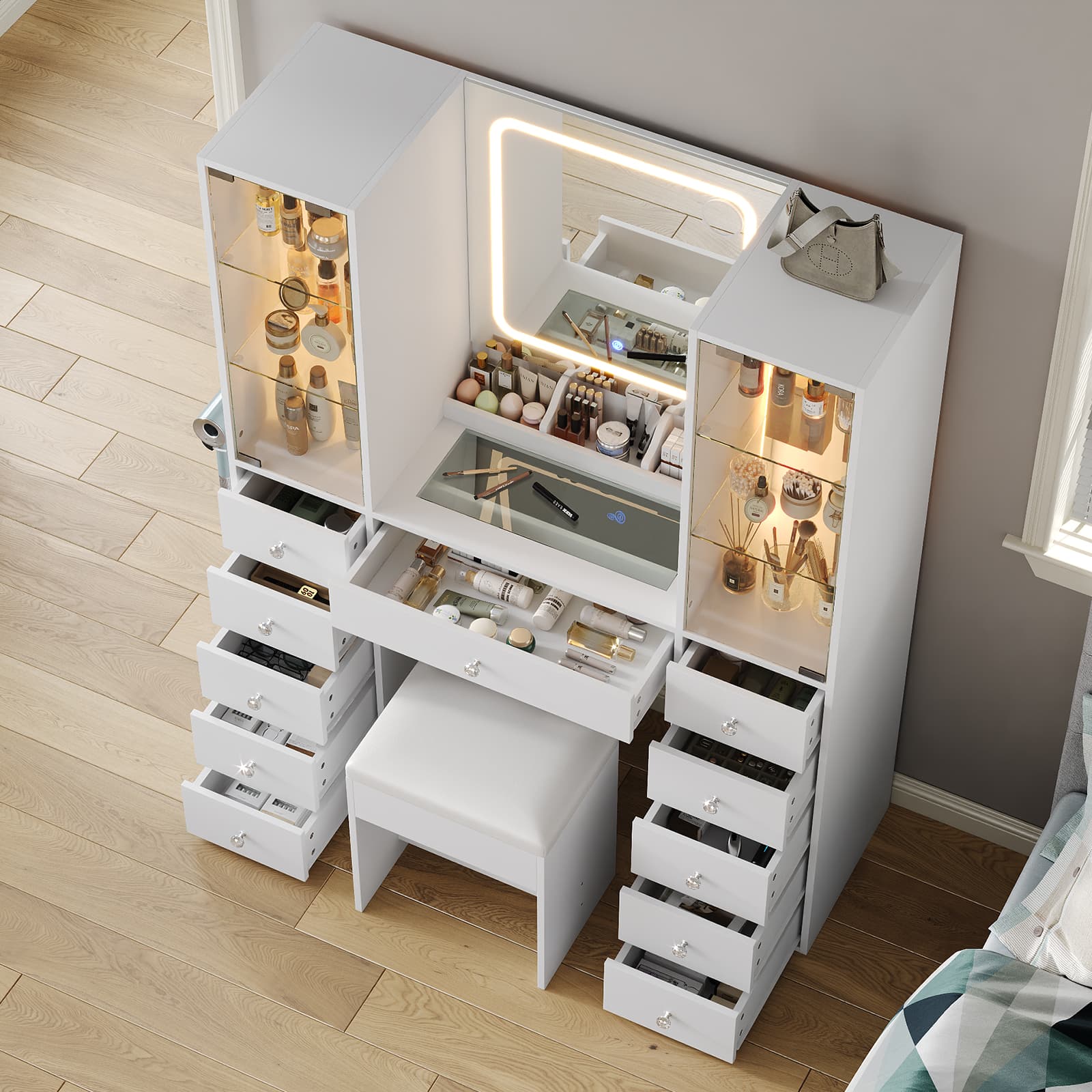 Vektaya US-VD034 Bedroom Makeup Vanity desk with mirror, 11 Drawers
